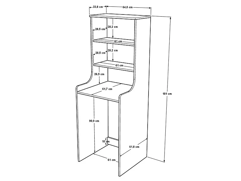 Meuble Lave-Linge 2 Portes 3 Niches Chêne et Gris L 64.8 H 181 P 61.8 cm