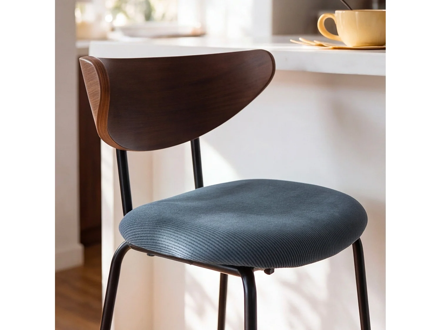 Lot de 2 chaises pour îlot central, velours côtelé bleu marine 64.5 cm - Jade
