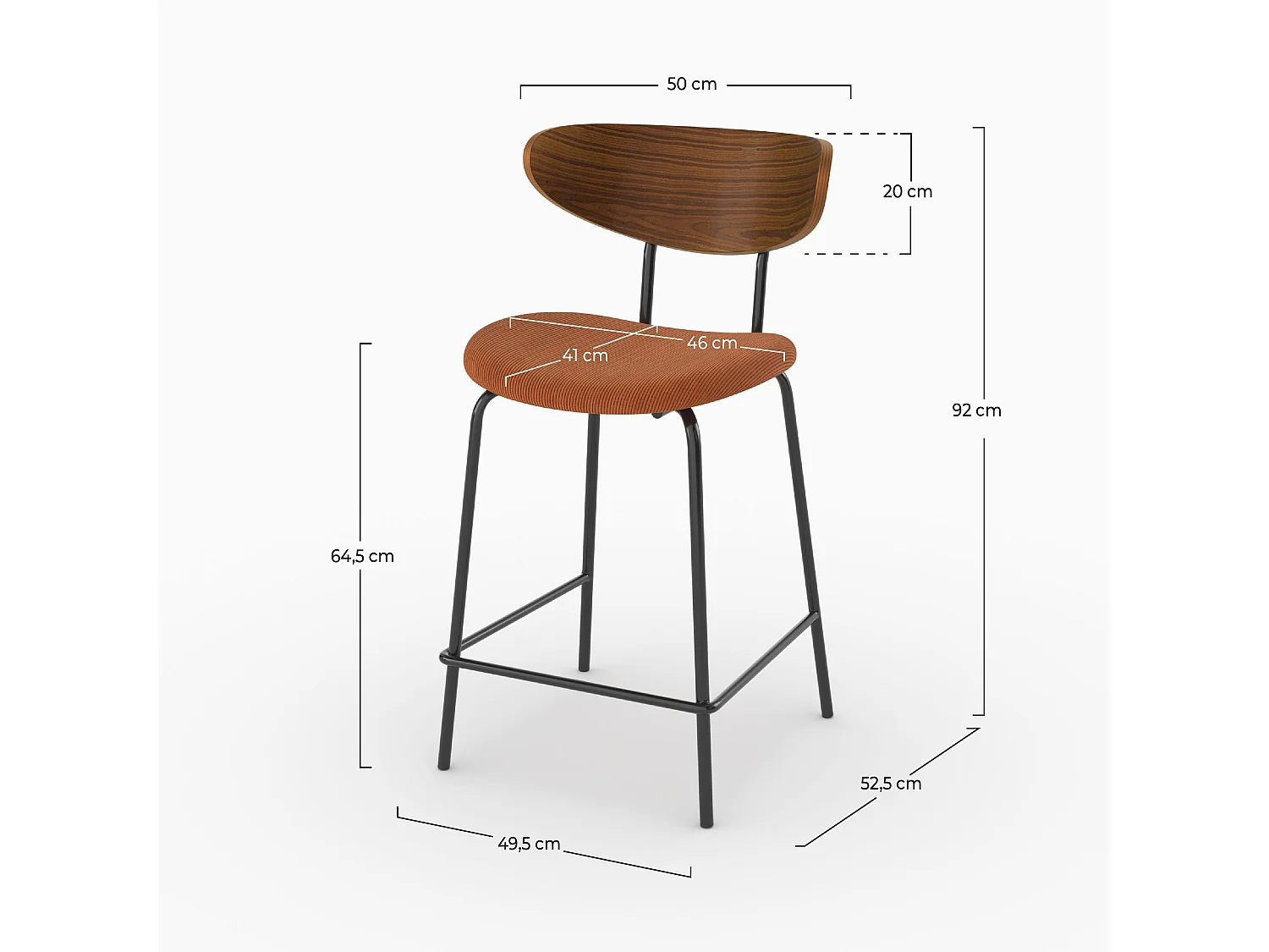 Lot de 2 chaises pour îlot central, velours côtelé terracotta 64.5 cm - Jade