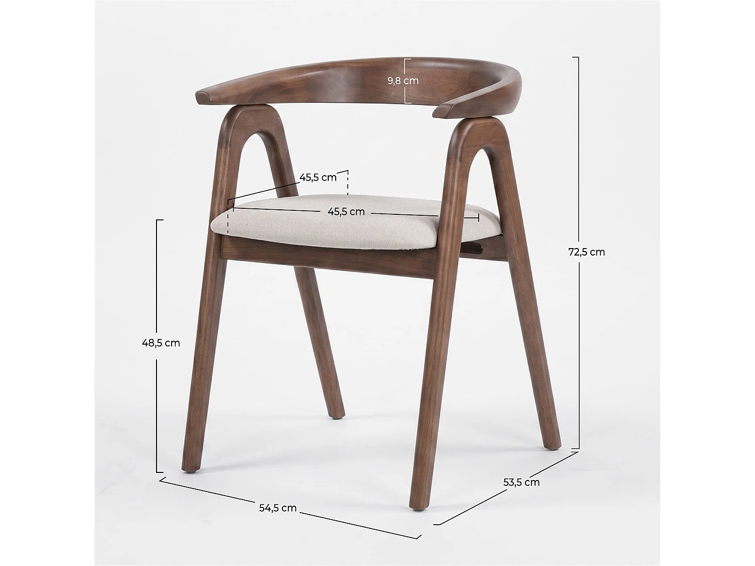 Silla de madera de caucho marrón y tela beige - Hawa