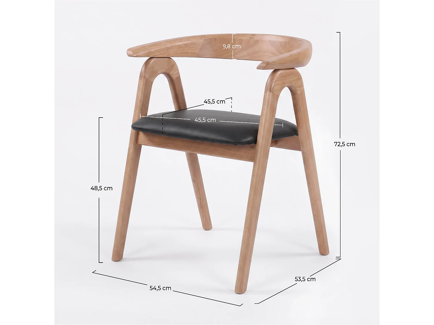 Silla de madera de caucho rubio y cuero sintético negro - Hawa