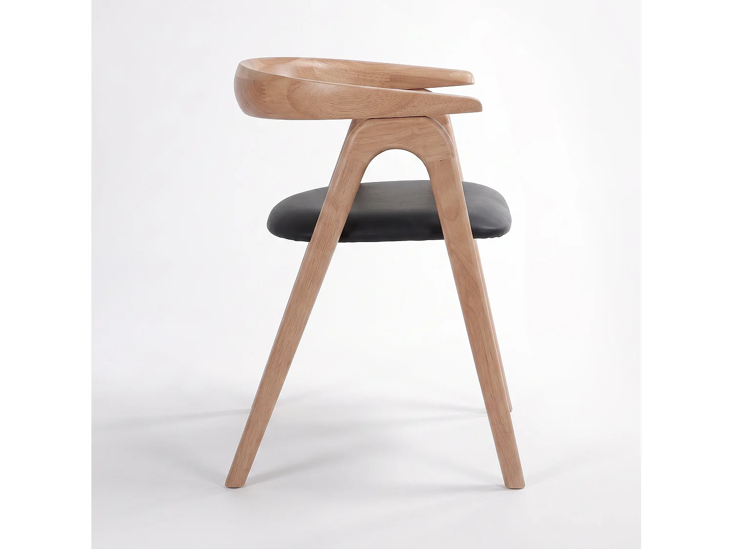 Silla de madera de caucho rubio y cuero sintético negro - Hawa