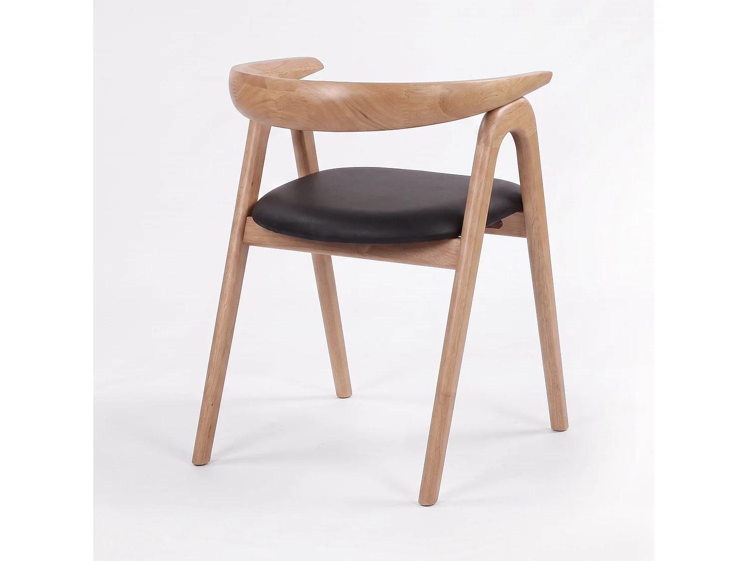 Silla de madera de caucho rubio y cuero sintético negro - Hawa