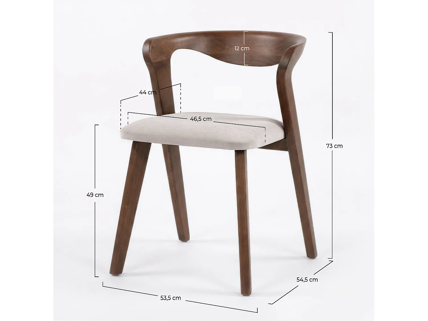 Silla de madera de caucho marrón y tela beige - Vega
