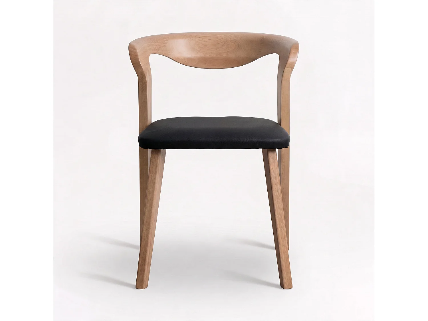 Silla de madera de caucho rubio y cuero sintético negro - Vega
