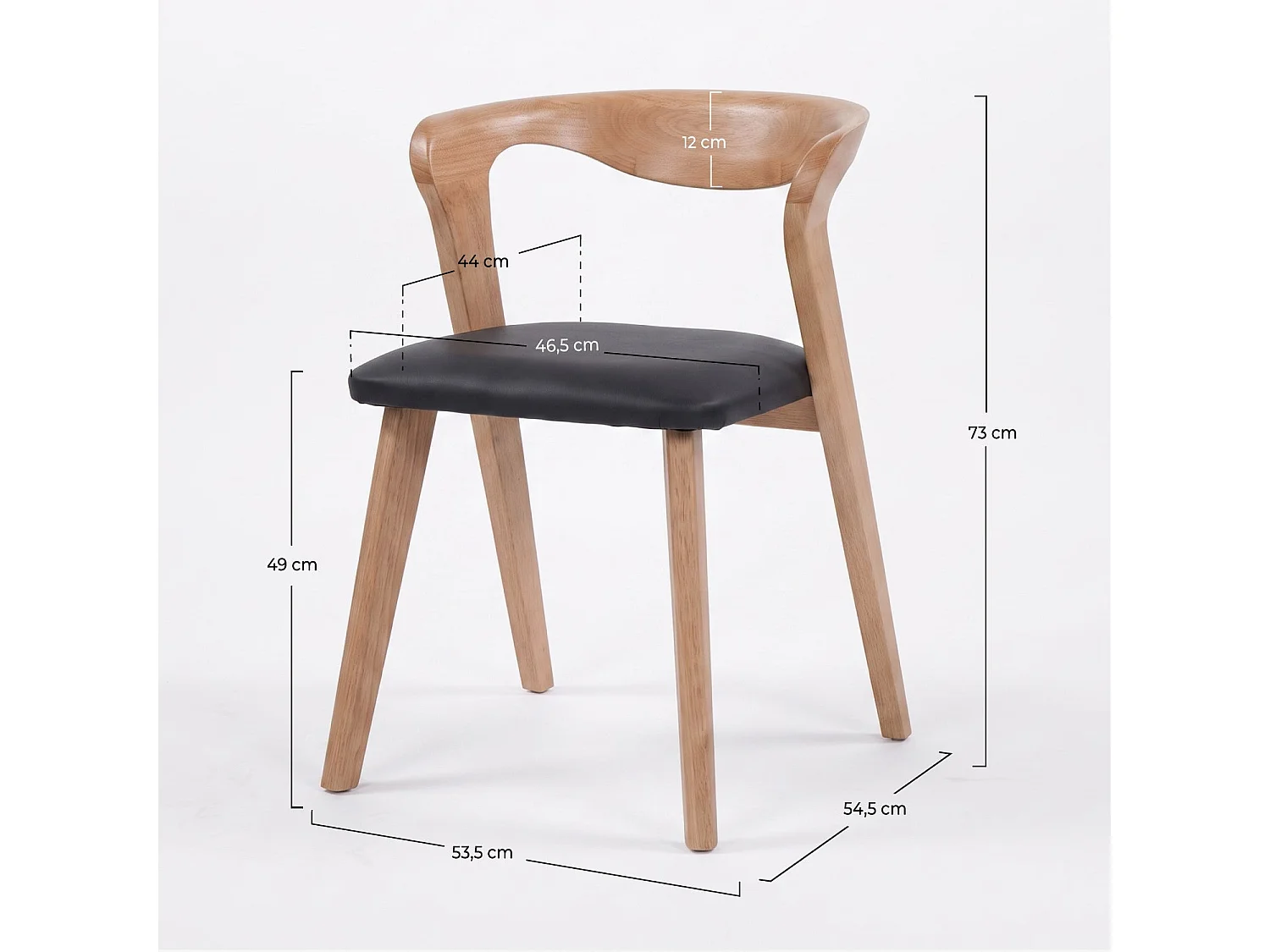 Silla de madera de caucho rubio y cuero sintético negro - Vega