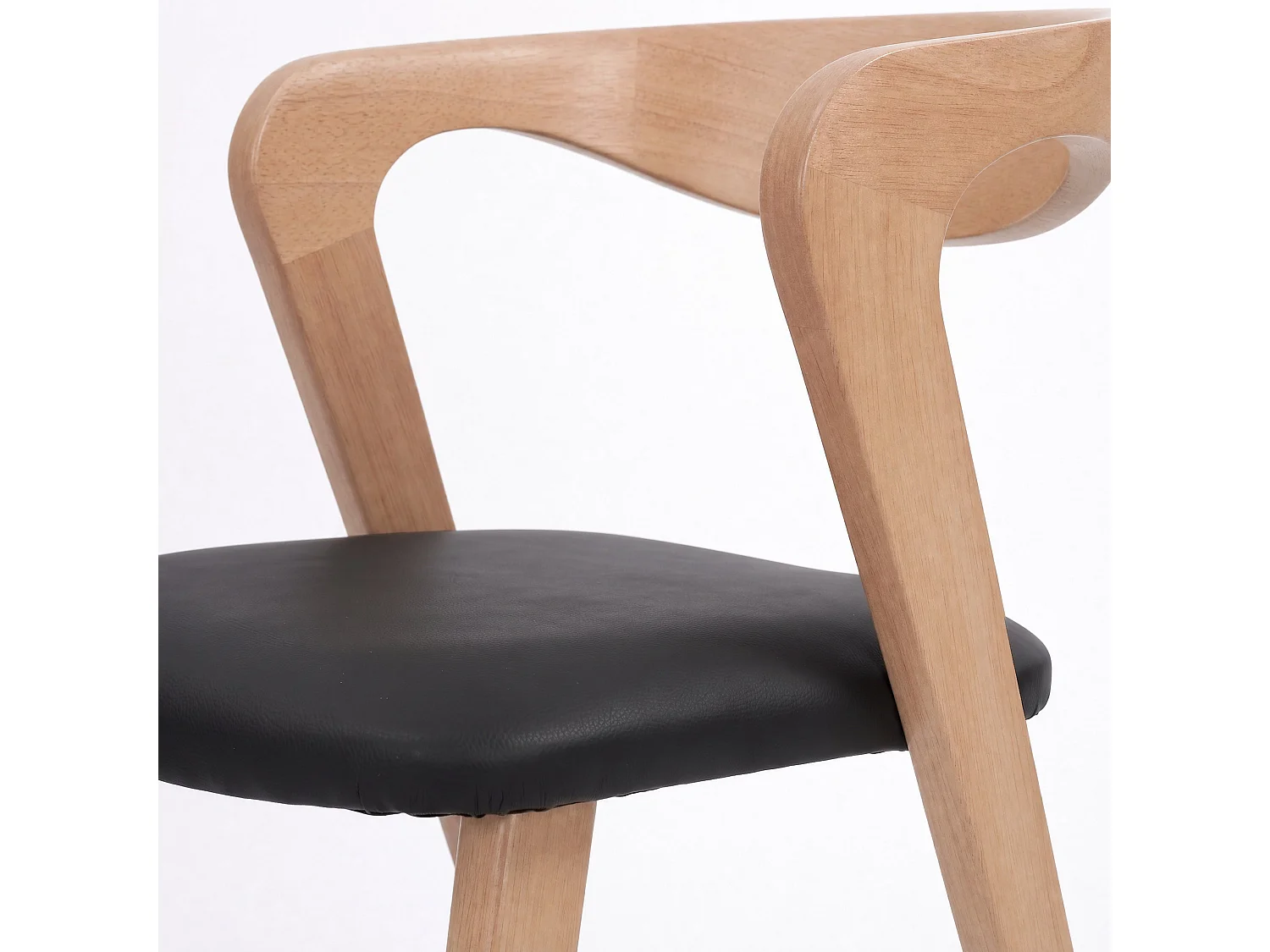 Silla de madera de caucho rubio y cuero sintético negro - Vega