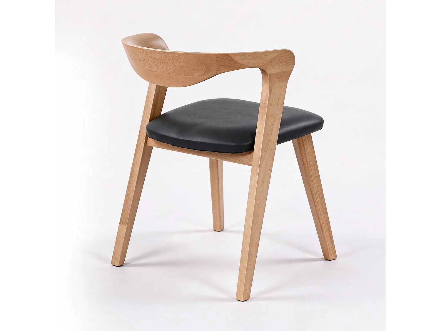 Silla de madera de caucho rubio y cuero sintético negro - Vega