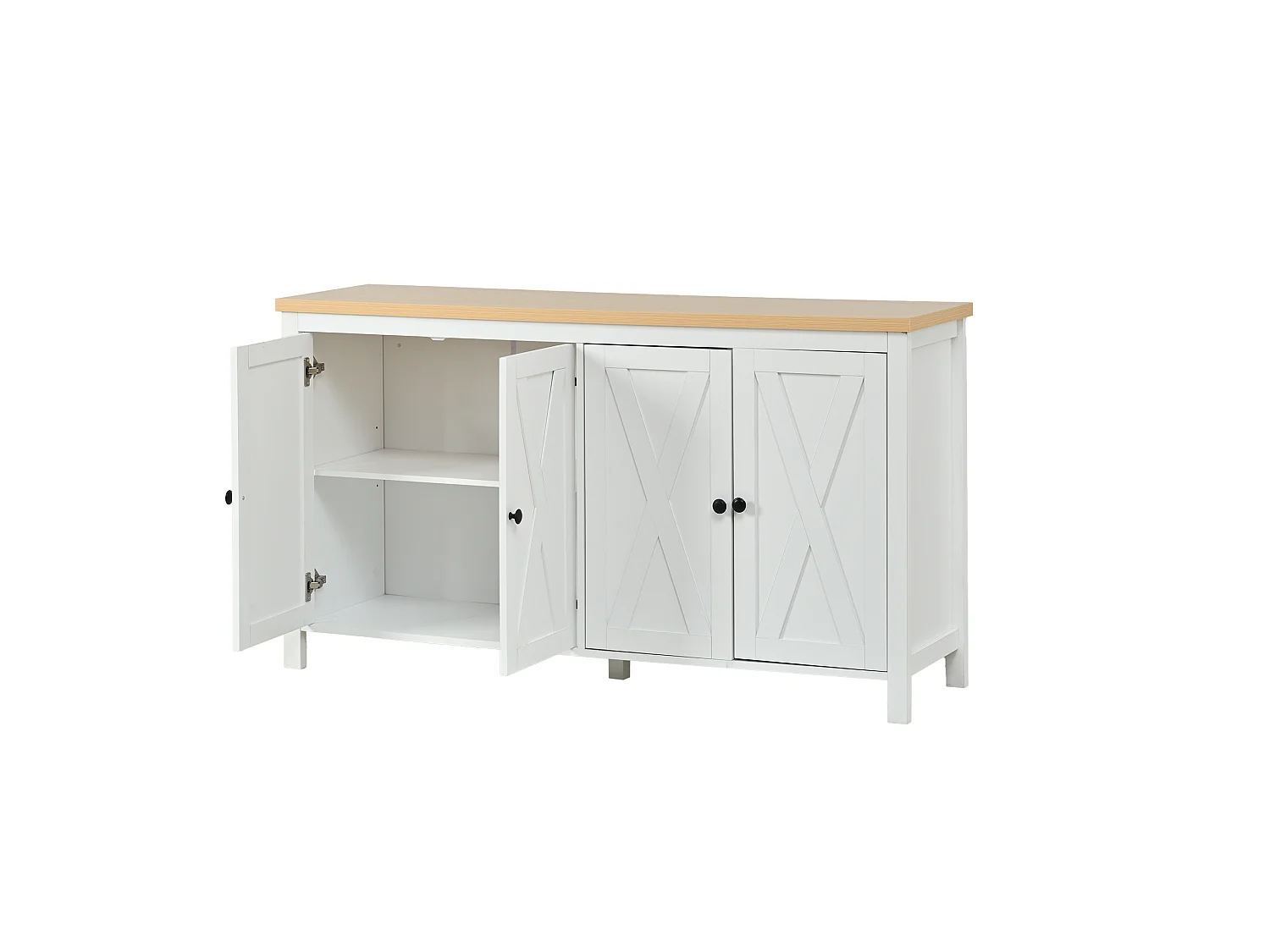Sideboard mit 4 Türen, 2 verstellbaren Einlegeböden und X-förmigen Türen – MDF – 140 x 40 x 78 cm – Weiß