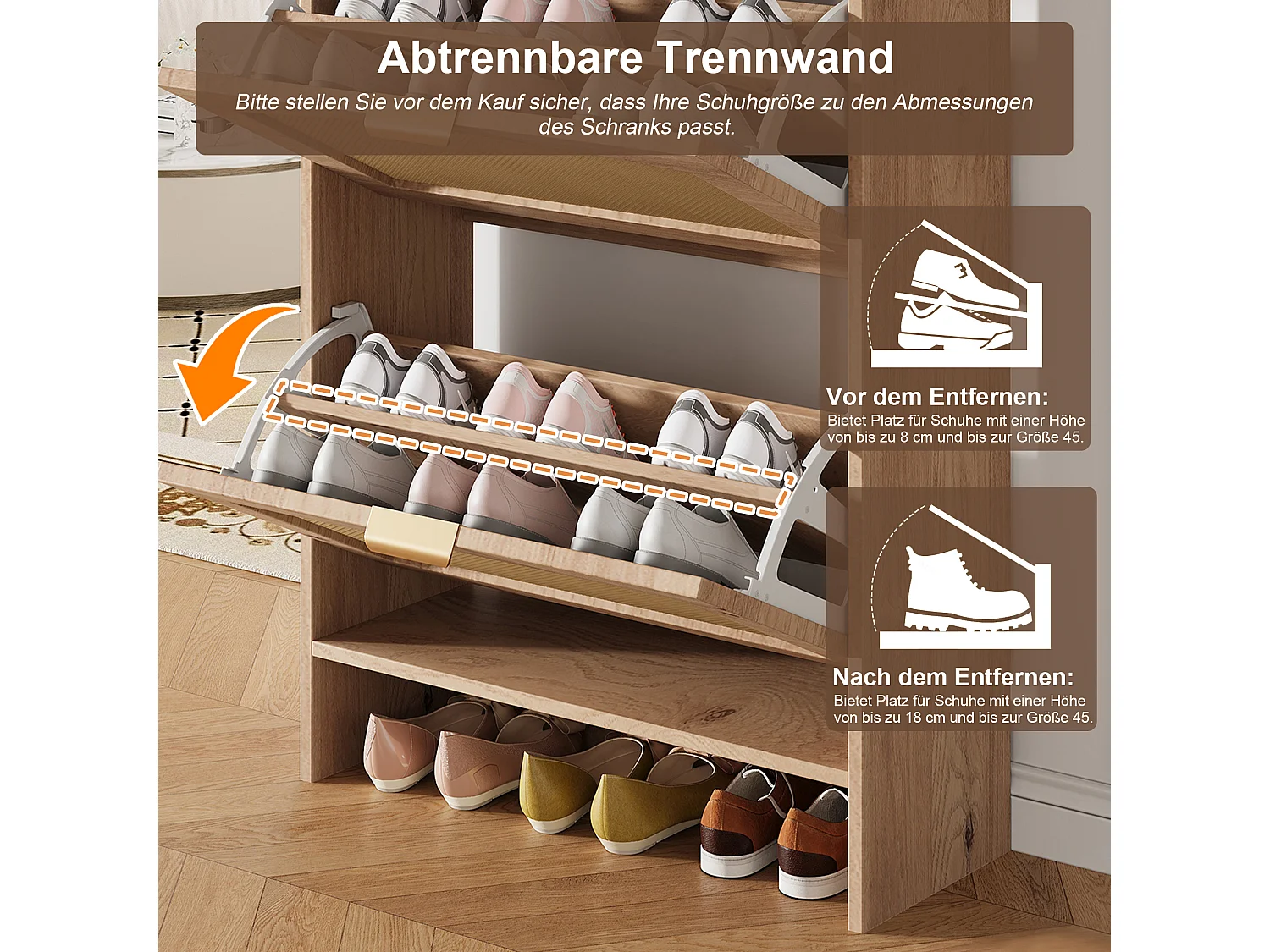 Schuhschrank aus Rattan mit 2 Klapptüren und 2 Schubladen – Spanplatte – 65 x 25 x 106 cm – Naturholz