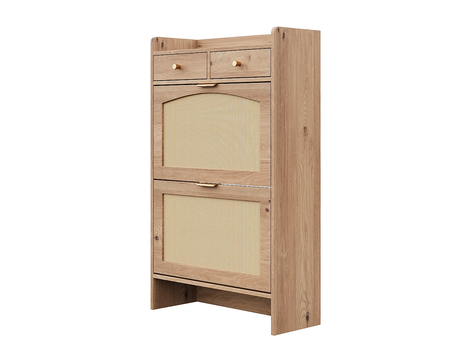 Schuhschrank aus Rattan mit 2 Klapptüren und 2 Schubladen – Spanplatte – 65 x 25 x 106 cm – Naturholz