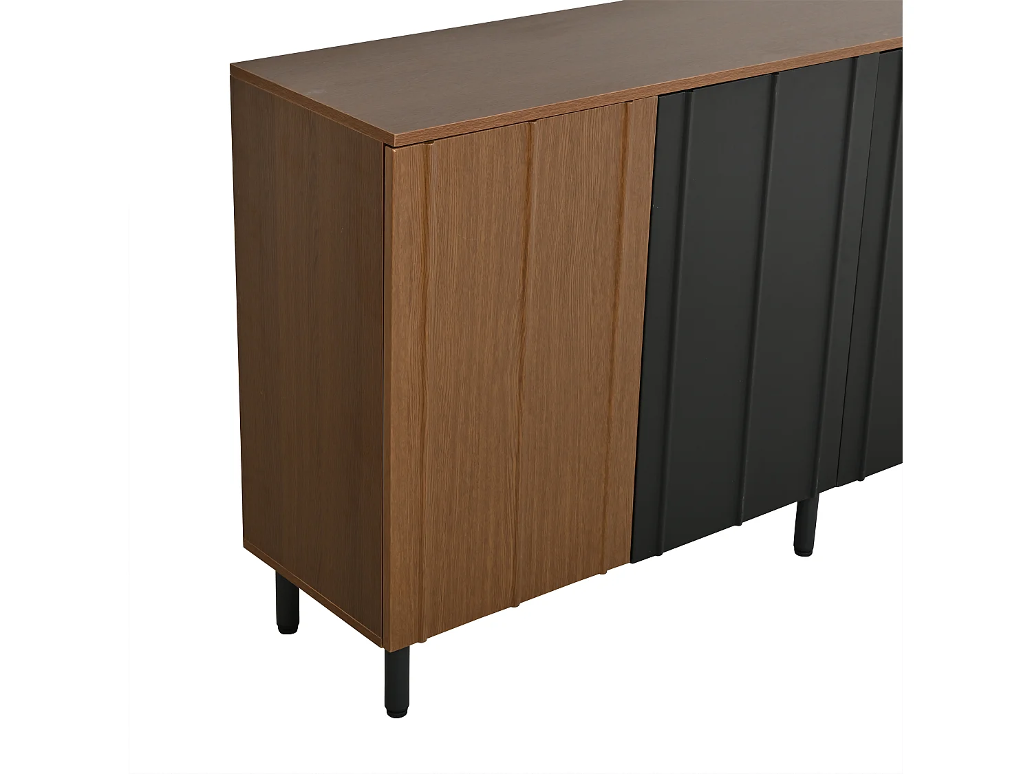 Sideboard mit vier Türen, verstellbaren Einlegeböden und Metallbeinen – Spanplatte – 160 x 35 x 80 cm – Nussbaum und Schwarz