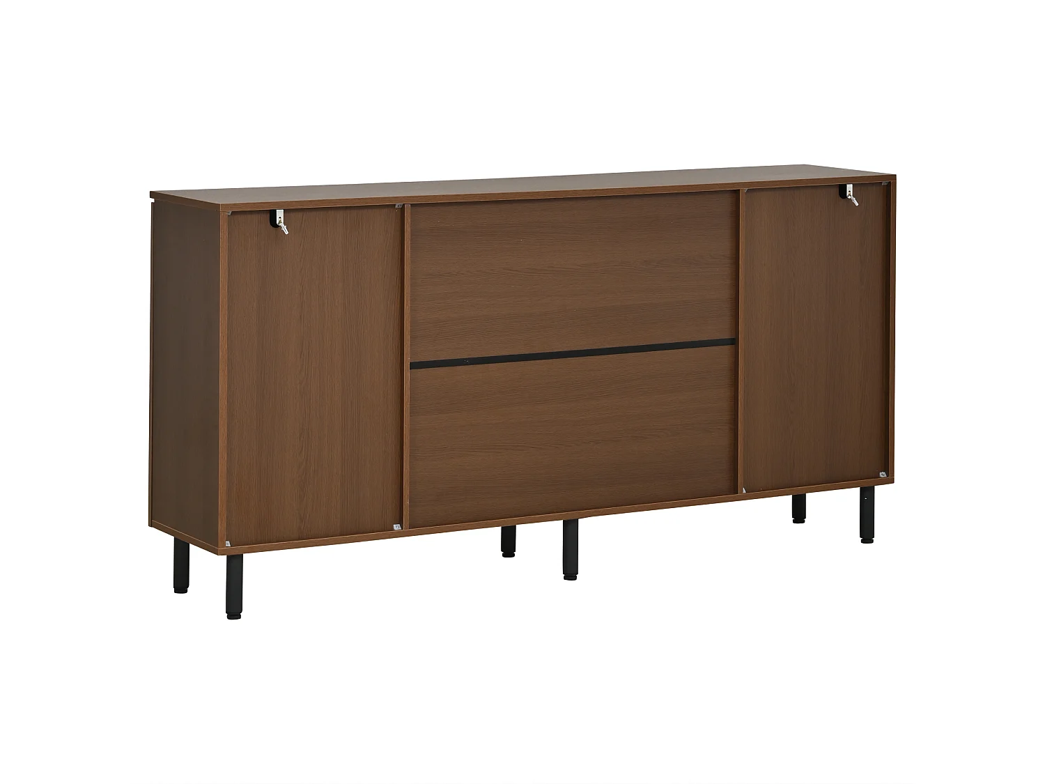 Sideboard mit vier Türen, verstellbaren Einlegeböden und Metallbeinen – Spanplatte – 160 x 35 x 80 cm – Nussbaum und Schwarz