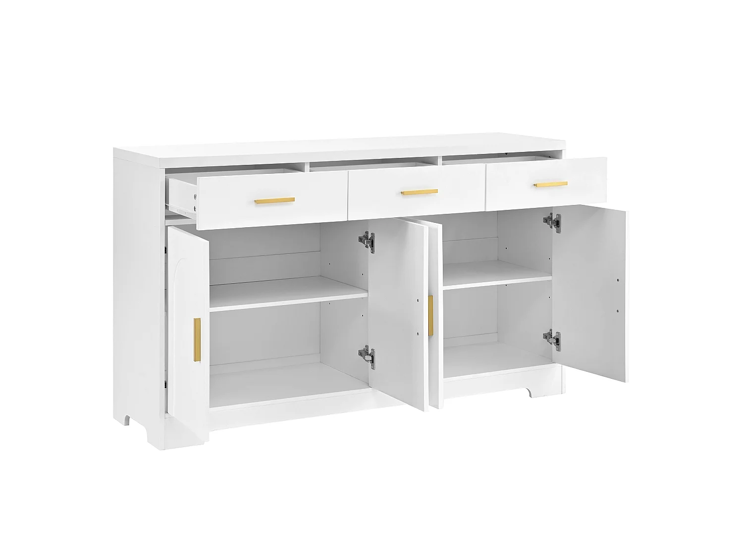 Niedriges Sideboard mit 4 Türen, 3 Schubladen und verstellbaren Einlegeböden – 140 x 40 x 83 cm – MDF – Weiß