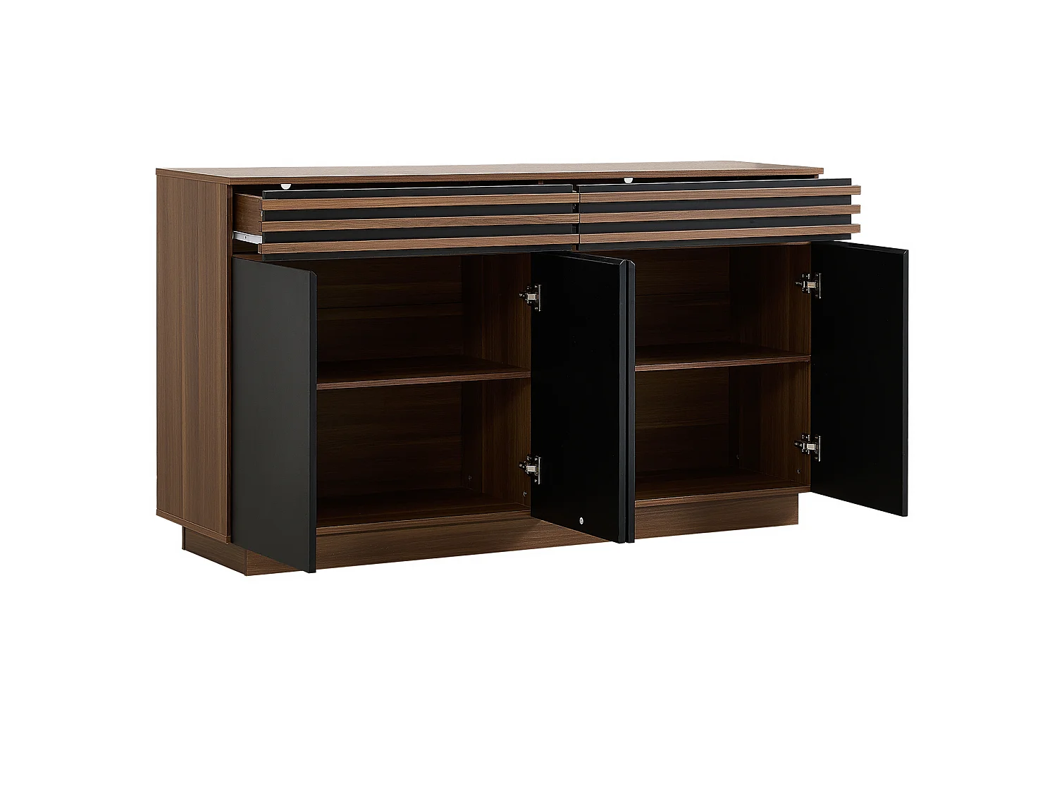 Niedriges Sideboard mit 4 Türen und 2 Schubladen – 150 x 40 x 85 cm – MDF – Modernes zweifarbiges Design – Schwarz und Braun