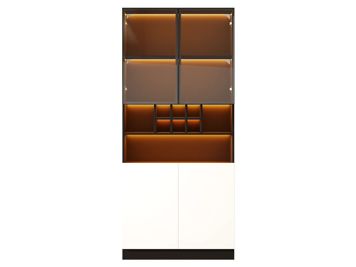 Küchenschrank mit LED-Beleuchtung und 4 Türen – Spanplatte und Glas – 80 x 30 x 180 cm – Weiß und Schwarz