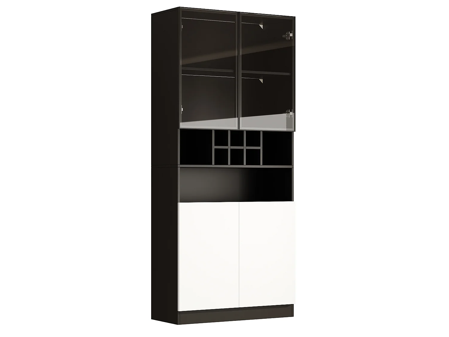 Küchenschrank mit LED-Beleuchtung und 4 Türen – Spanplatte und Glas – 80 x 30 x 180 cm – Weiß und Schwarz