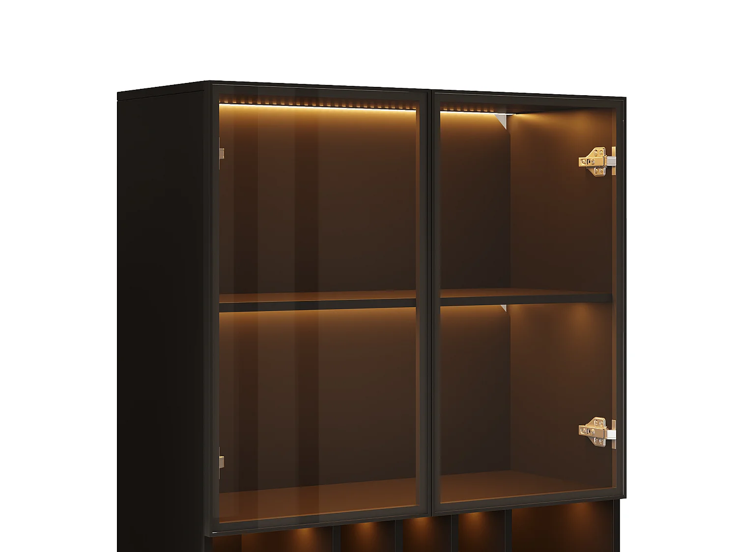 Küchenschrank mit LED-Beleuchtung und 4 Türen – Spanplatte und Glas – 80 x 30 x 180 cm – Weiß und Schwarz