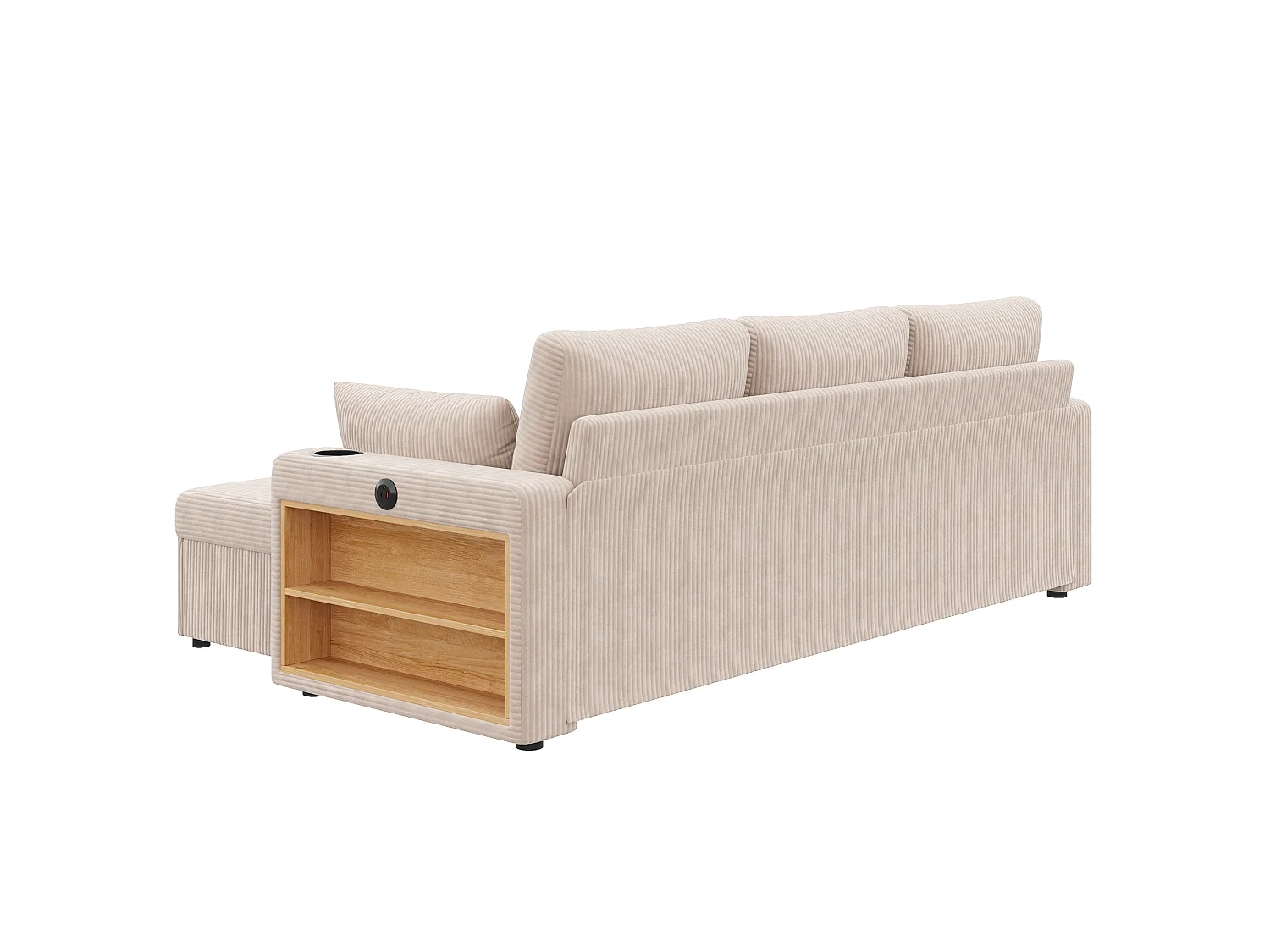 Modulares Ecksofa für 5–6 Personen mit 2 Aufbewahrungshockern, LED-Beleuchtung, App-Anschlüssen (USB/Typ-C) und 2 Schubladen – Cord – 190 x 130 x 85 cm – Beige