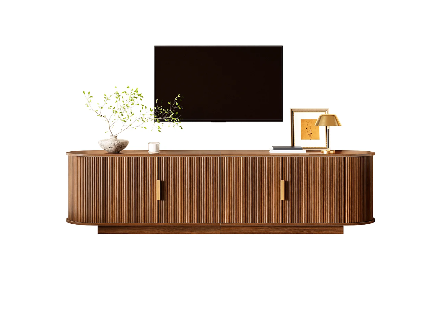 TV-bord med 4 døre og rigelig opbevaringsplads – 180 x 35 x 50 cm – Spånplade og MDF – Valnød