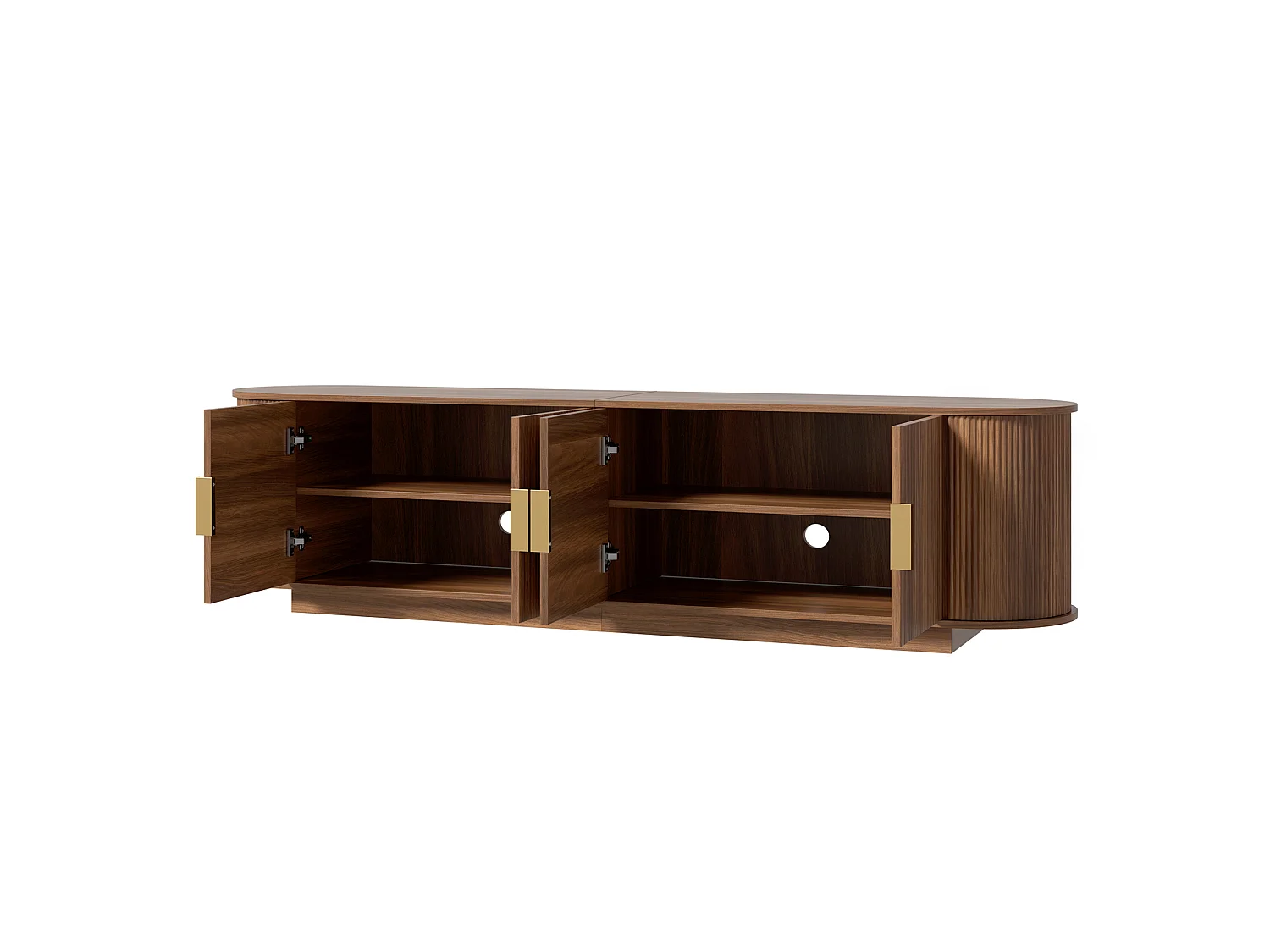 TV-bord med 4 døre og rigelig opbevaringsplads – 180 x 35 x 50 cm – Spånplade og MDF – Valnød