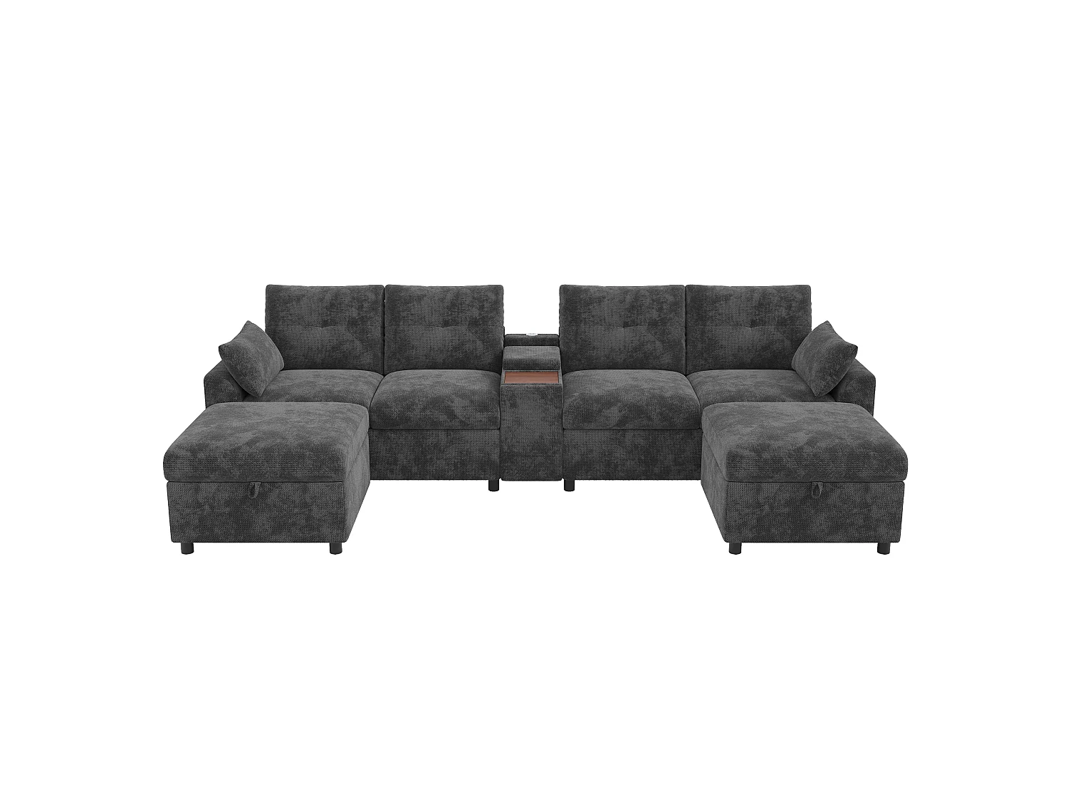 Canapé d'angle avec méridienne réversible, coffre de rangement, ports USB et accoudoirs avec poches - Tissu - 230 x 160 x 85 cm - Gris
