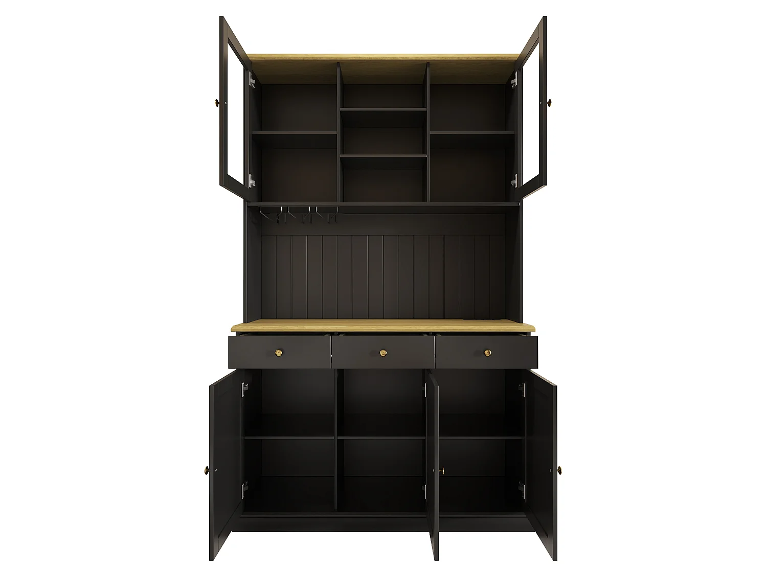 Buffet de cusine avec 5 portes et 3 tiroirs - 120 x 40 x 191 cm - Prises de charge USB et type-C - MDF - Noir