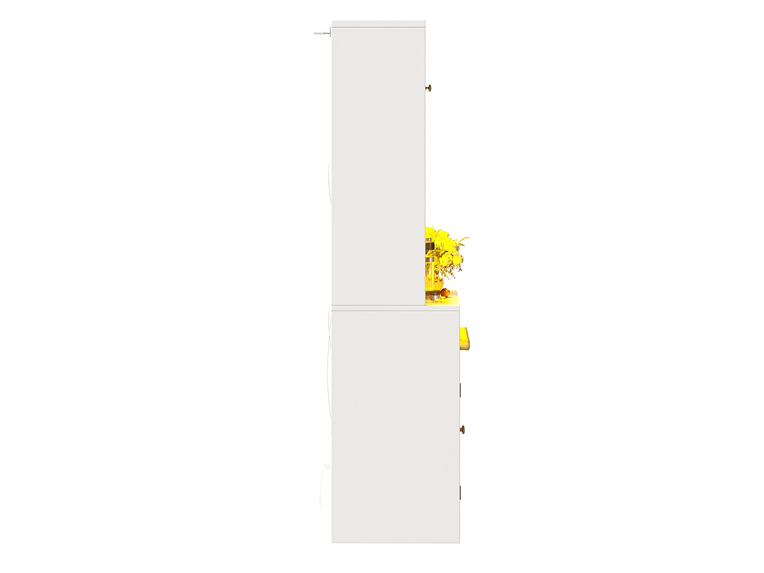 Hoog keukendressoir met ledverlichting, 4 gebogen deuren en wijnrek - MDF, glas en metaal - 70 × 38,3 × 180 cm - Wit