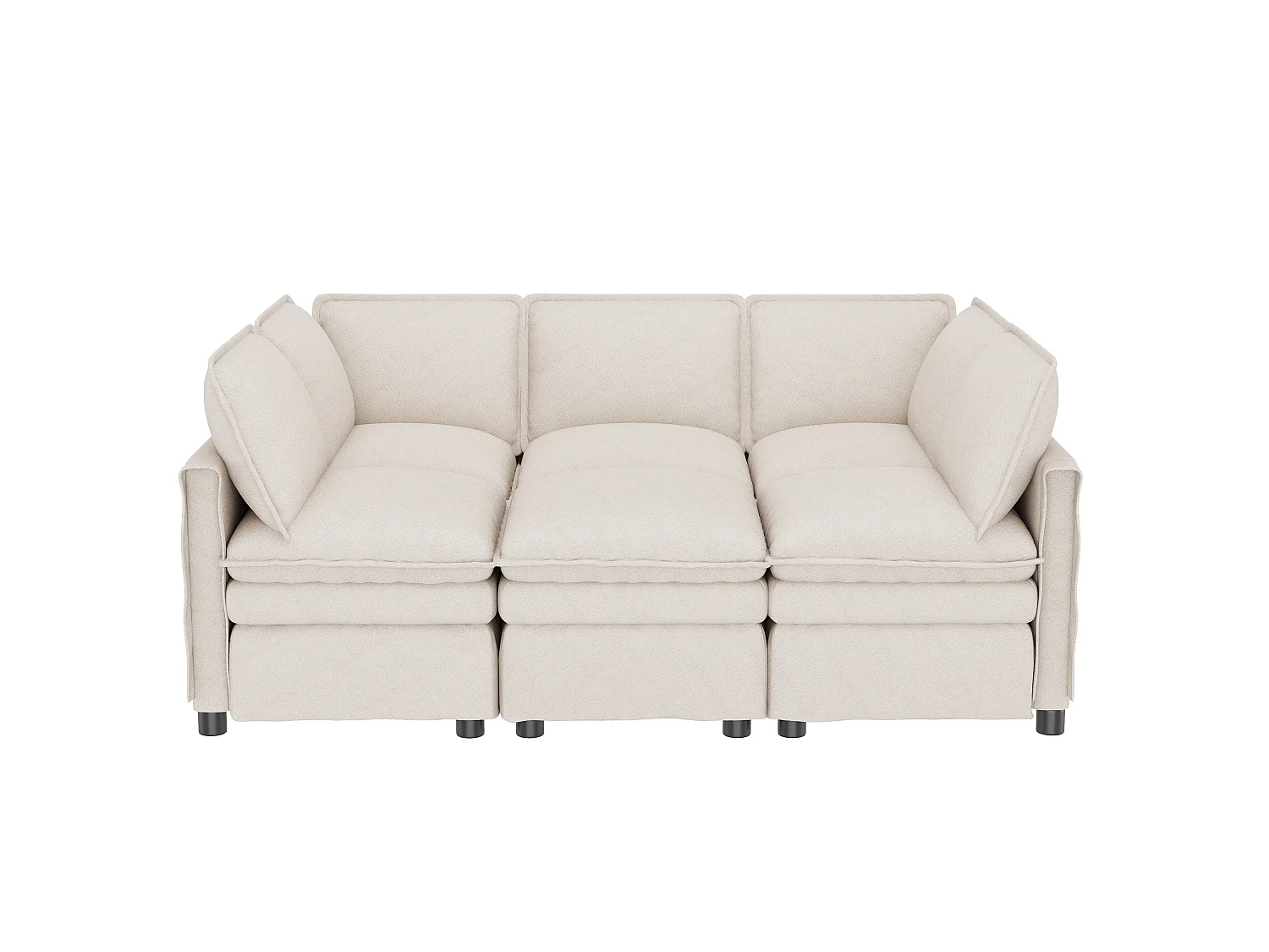 XXL modulares 6-Sitzer-Ecksofa, umwandelbar in ein Bett mit abnehmbarem Hocker, U- oder L-Form – Chenille – 344 x 127 x 91 cm – Beige