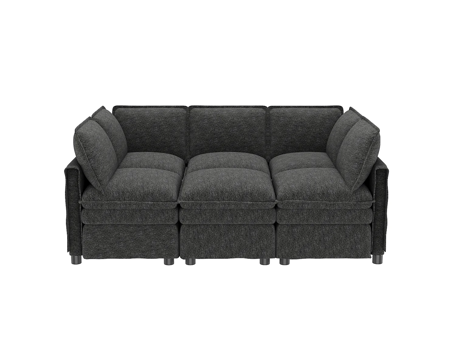 XXL modulares 6-Sitzer-Ecksofa, umwandelbar in ein Bett mit abnehmbarem Hocker, U- oder L-Form – Chenille – 344 x 127 x 91 cm – Grau