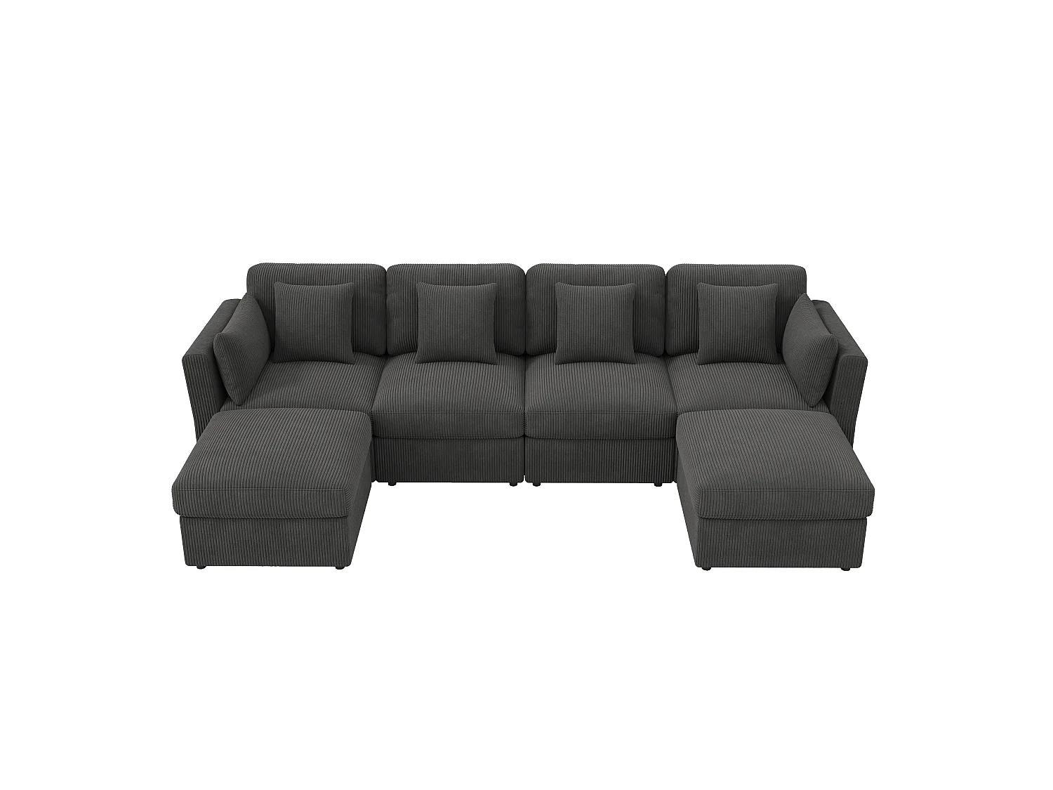 6-Sitzer U-förmiges Ecksofa mit abnehmbarem Hocker – 290 x 159,5 x 89 cm – Massivholz, Schaumstoff- und Cordbezug – Verstellbare Armlehnen – Grau
