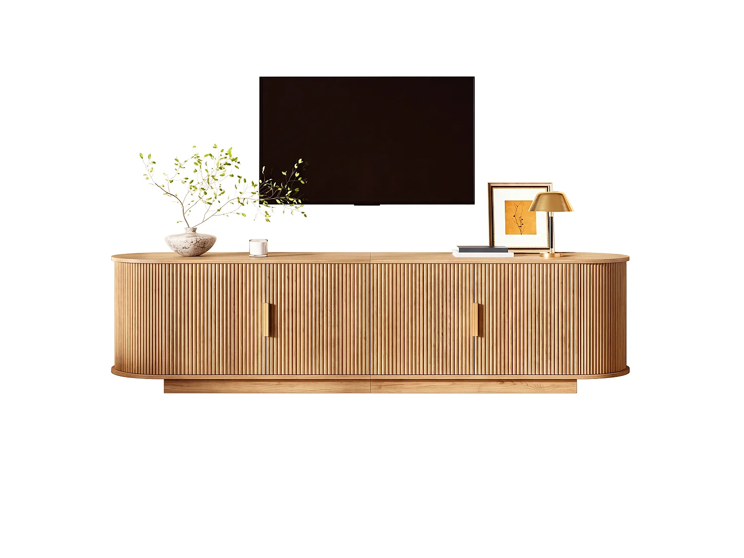 TV-bord med 4 døre og rigelig opbevaringsplads – 180 x 35 x 50 cm – Spånplade og MDF – Natur