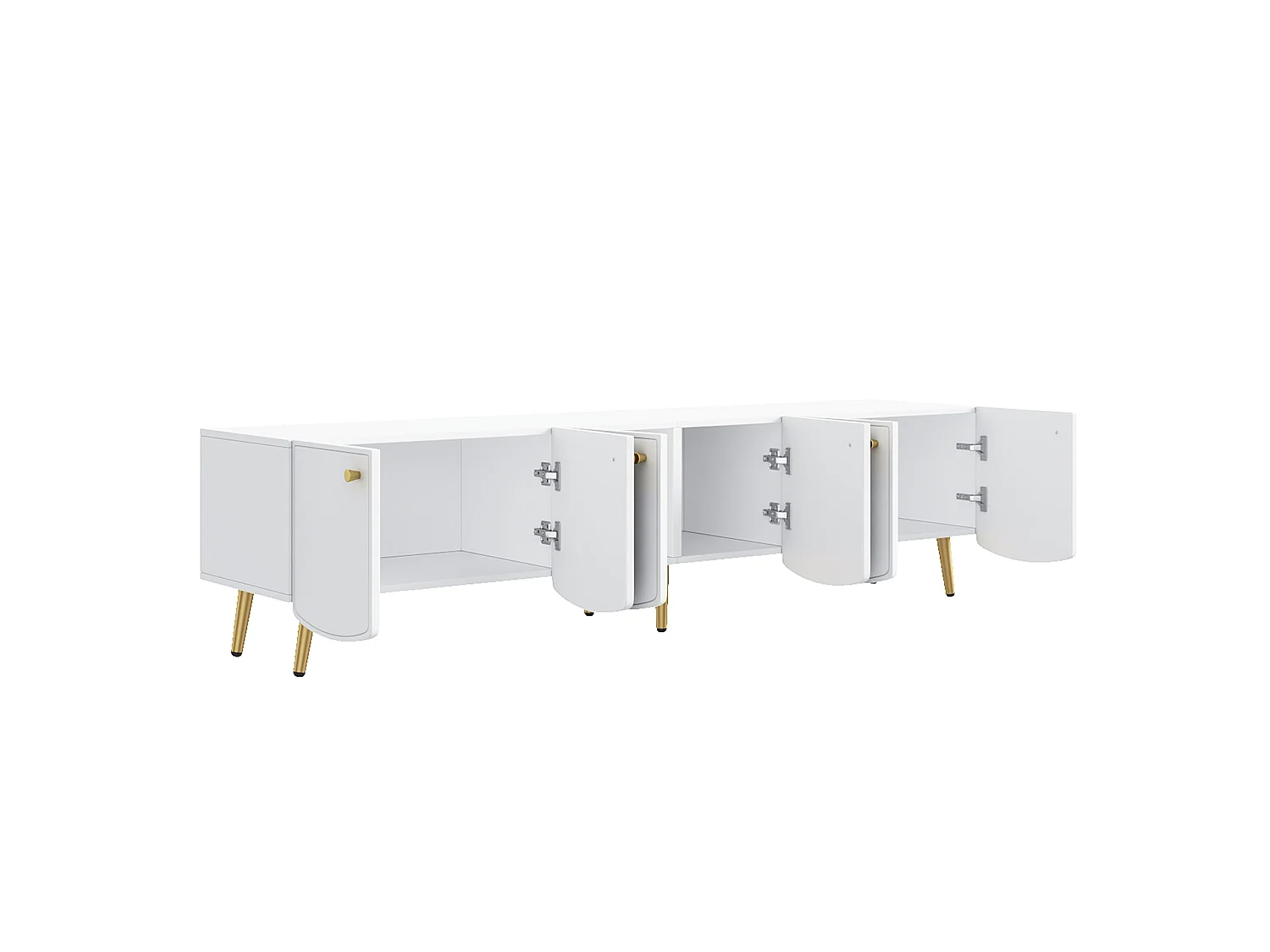 180 cm hoher TV-Ständer mit 6 Türen und goldenen Beinen – Spanplatte – 180 x 40 x 45 cm – Weiß und Gold