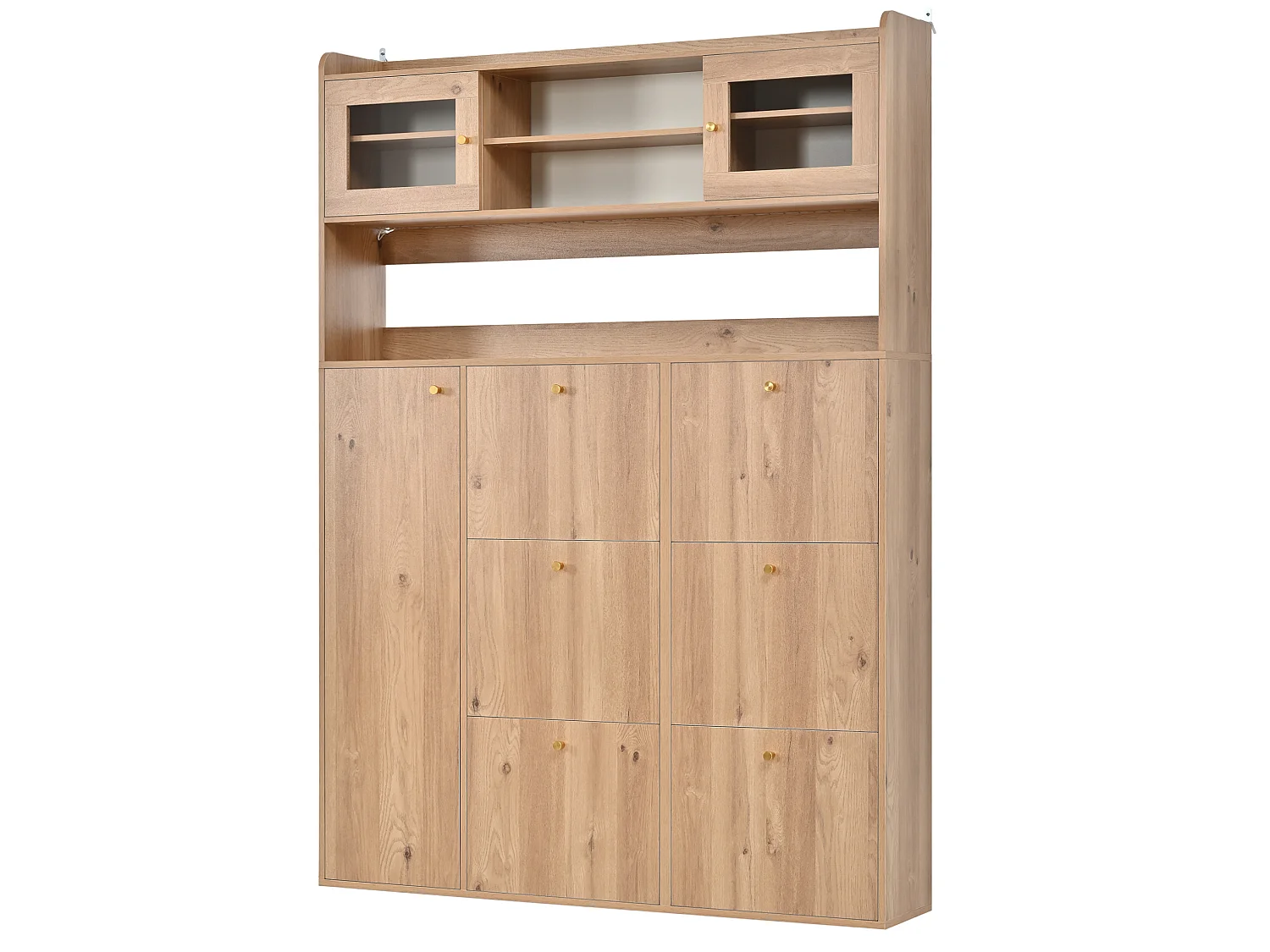 Meuble à chaussures avec LED et 6 portes abattantes - Naturel clair 130 x 25 x 180 cm