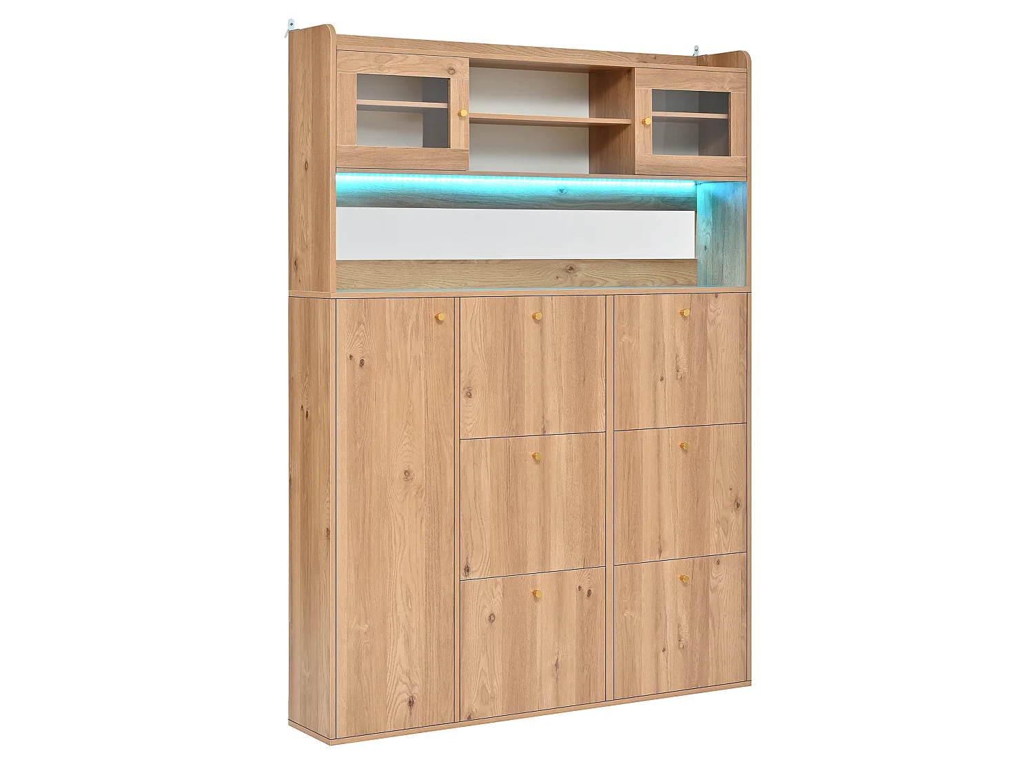 Meuble à chaussures avec LED et 6 portes abattantes - Naturel clair 130 x 25 x 180 cm