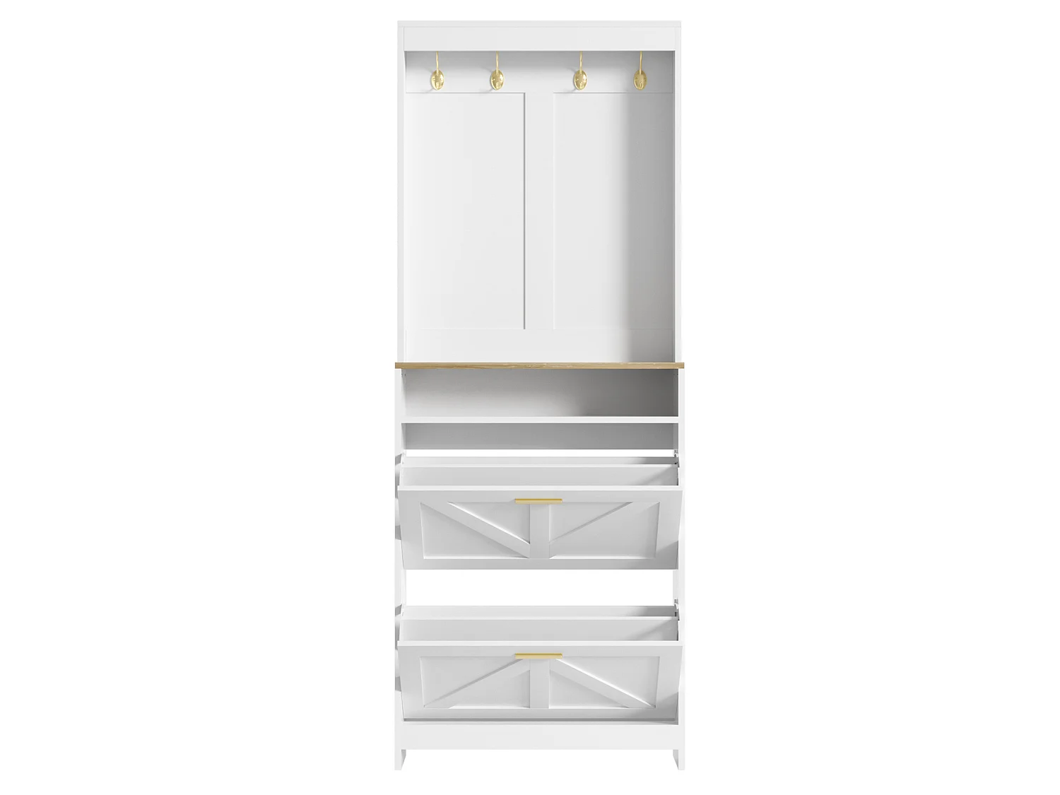 Meuble à chaussures étroit avec éclairage LED et 2 abattants – Blanc 70 x 24 x 180 cm
