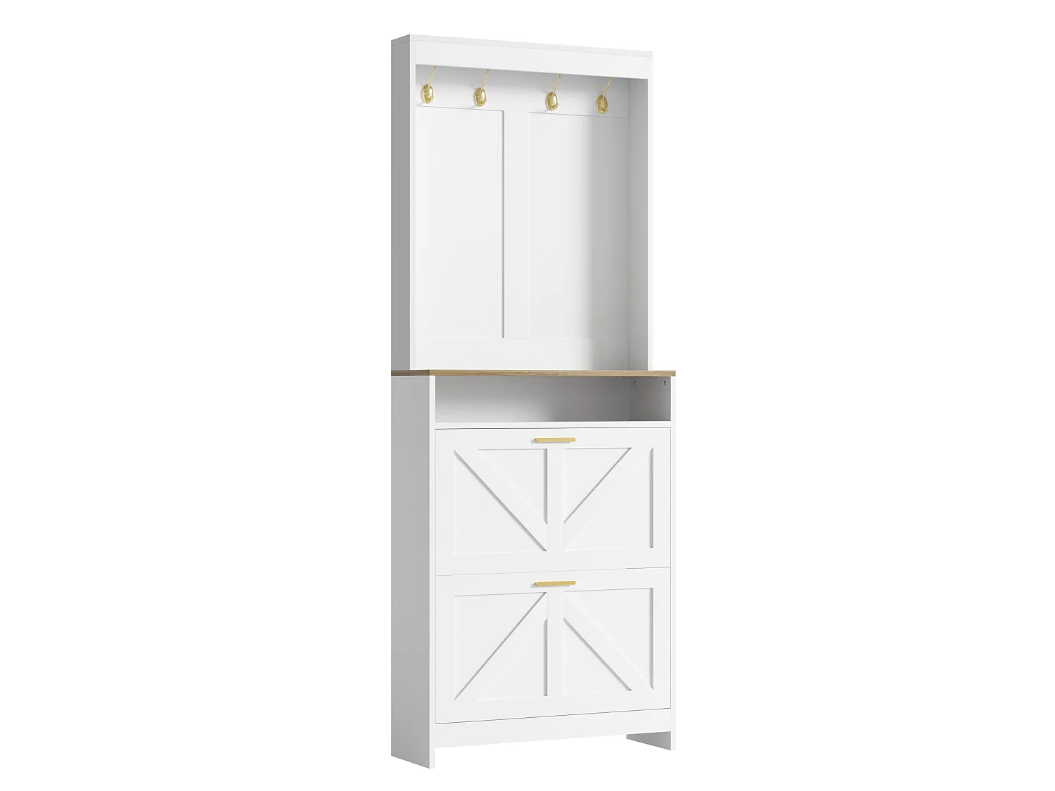 Meuble à chaussures étroit avec éclairage LED et 2 abattants – Blanc 70 x 24 x 180 cm