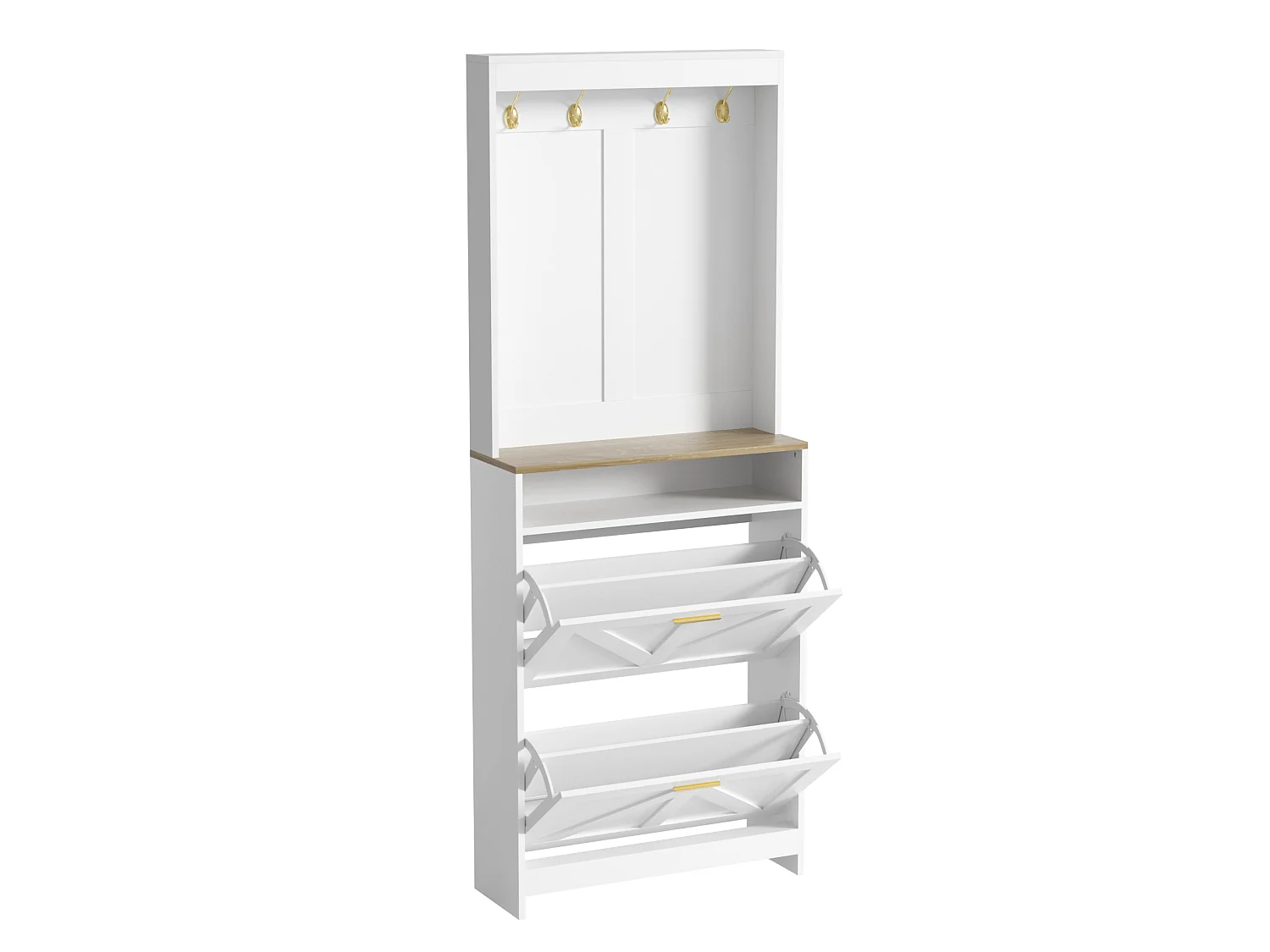 Meuble à chaussures étroit avec éclairage LED et 2 abattants – Blanc 70 x 24 x 180 cm
