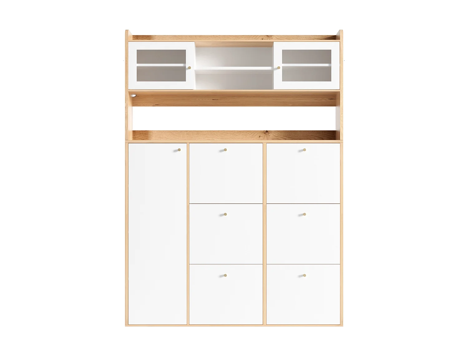Meuble à chaussures avec LED et 6 portes abattantes - Blanc et bois 130 x 25 x 180 cm
