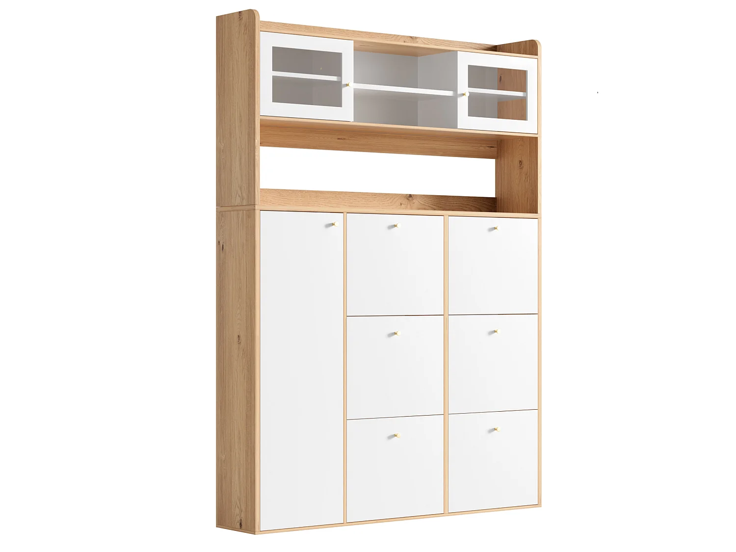 Meuble à chaussures avec LED et 6 portes abattantes - Blanc et bois 130 x 25 x 180 cm