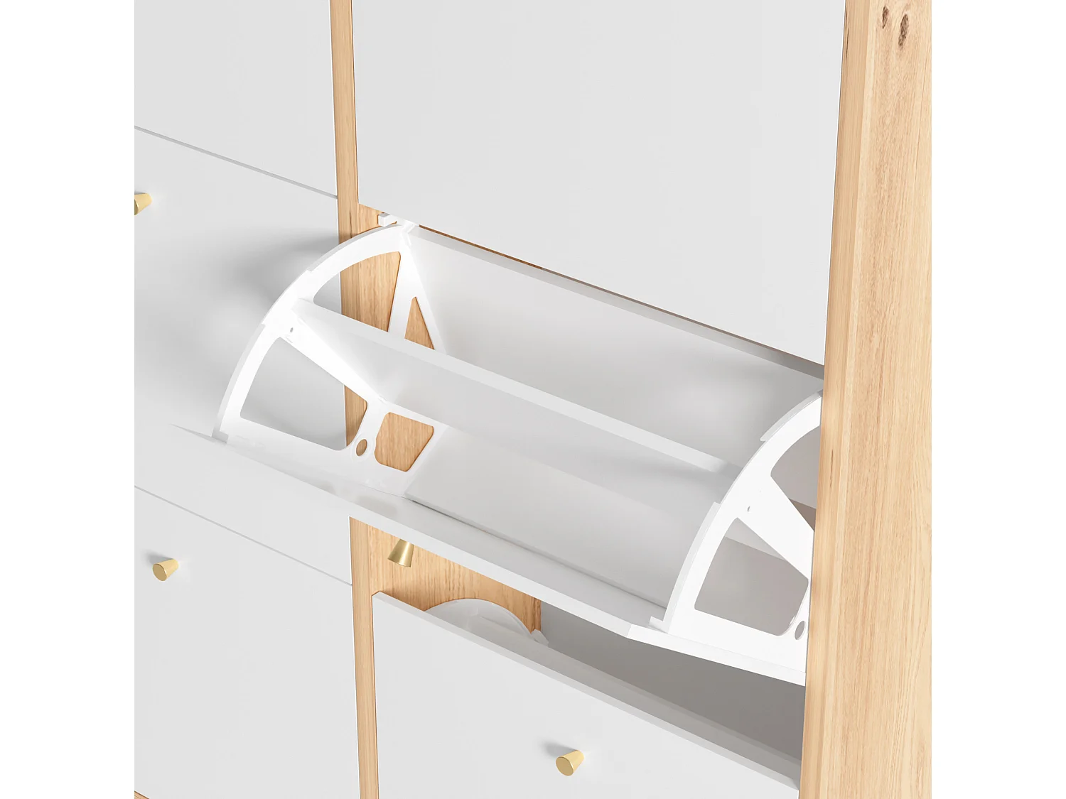 Meuble à chaussures avec LED et 6 portes abattantes - Blanc et bois 130 x 25 x 180 cm