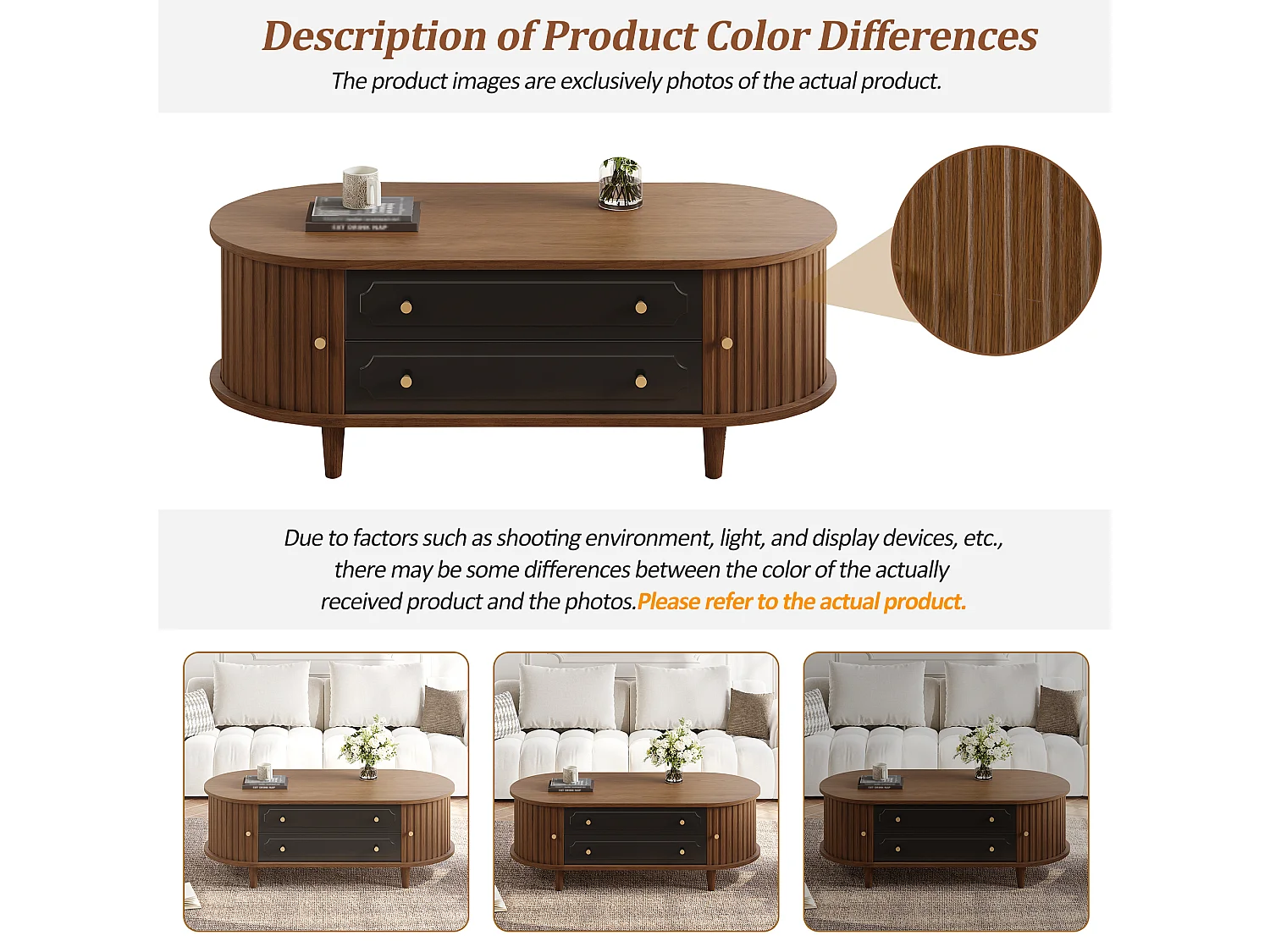 Coffee table 100x50x36 cm - with 2 drawers and 2 sliding doors - Brown + Black