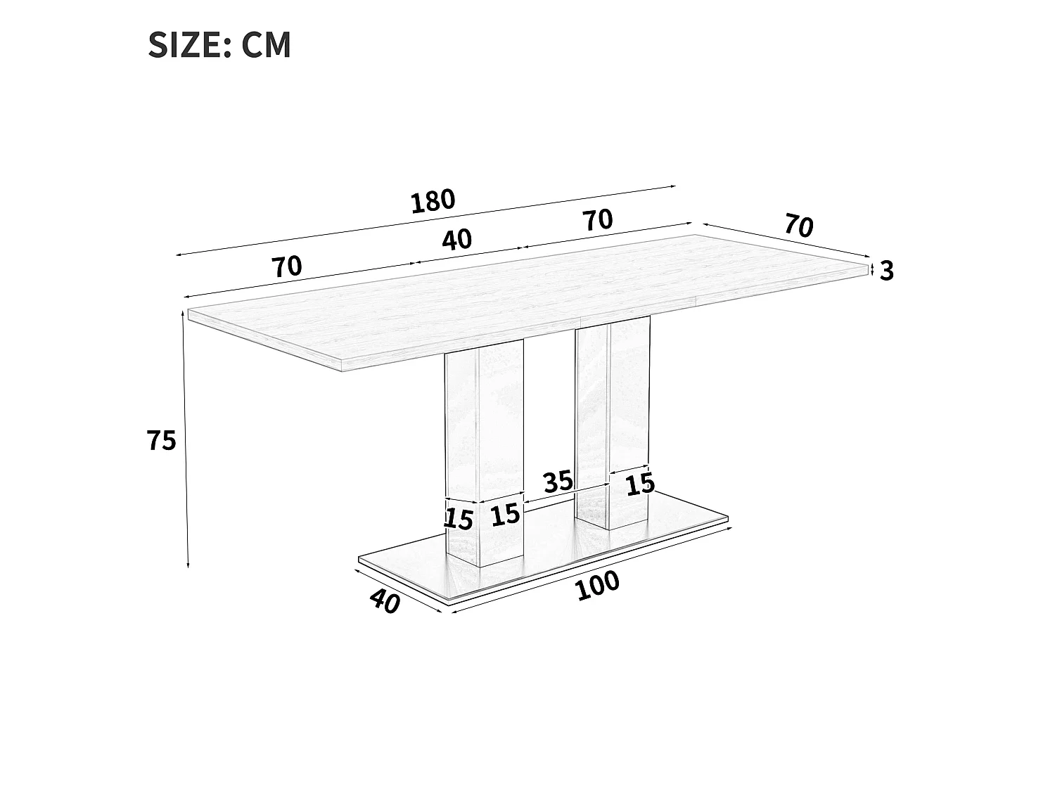 Table à manger extensible 140/180 x 70 cm avec plateau épais - Bois naturel et noir