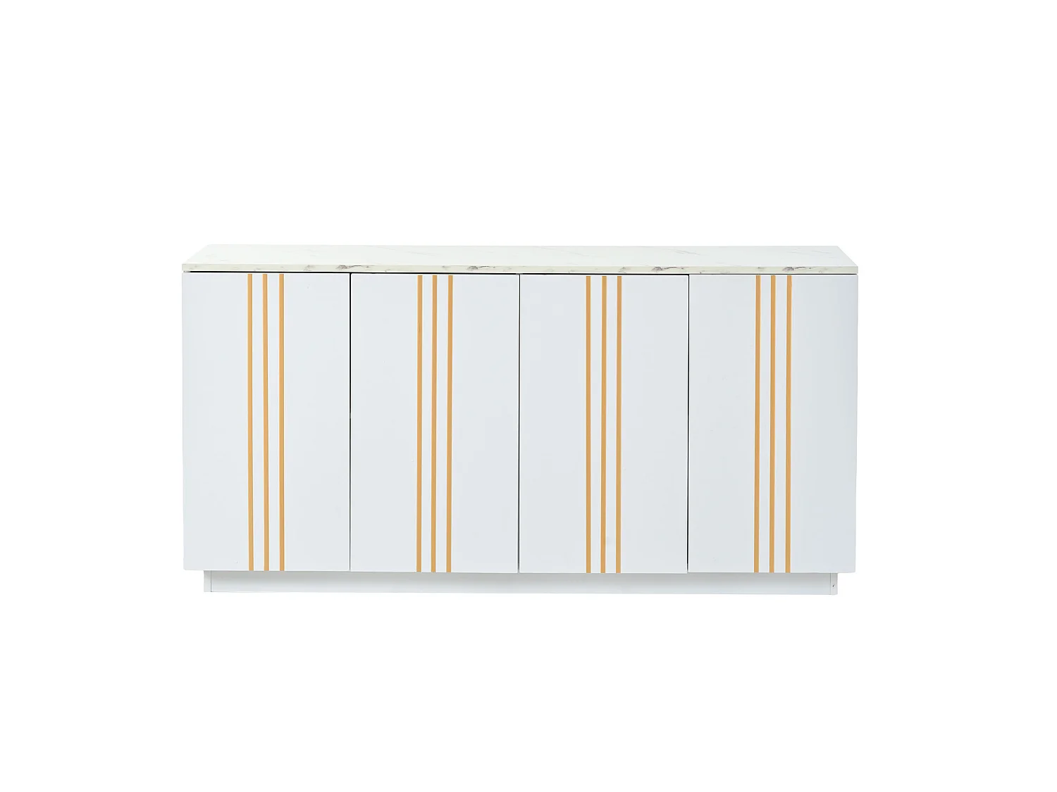 Sideboard 140x35x70 cm - 4 doors - Gold finishes - Adjustable shelves - Particle board - White and gold