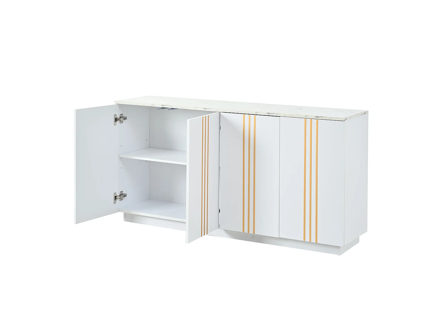 Sideboard 140x35x70 cm - 4 doors - Gold finishes - Adjustable shelves - Particle board - White and gold