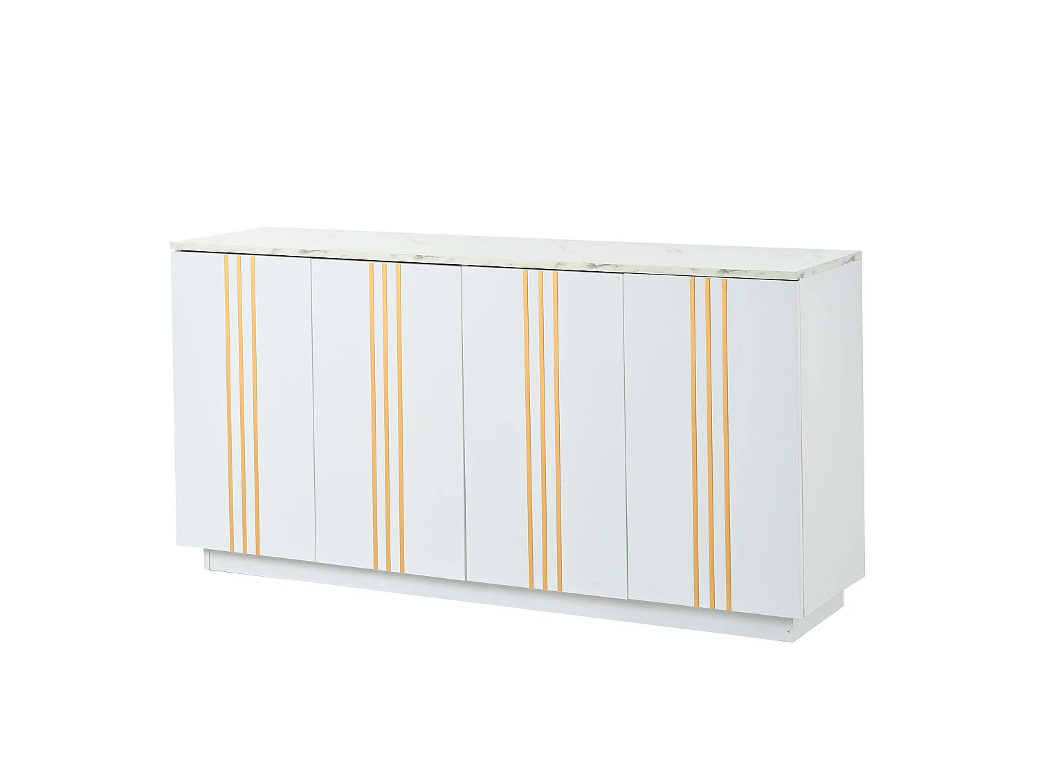 Sideboard 140x35x70 cm - 4 doors - Gold finishes - Adjustable shelves - Particle board - White and gold