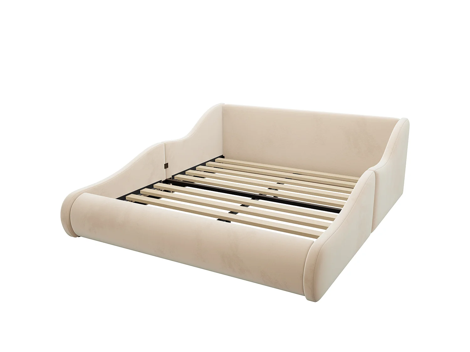 Lit adulte 140x200 cm en velours avec haute tête de lit - Beige