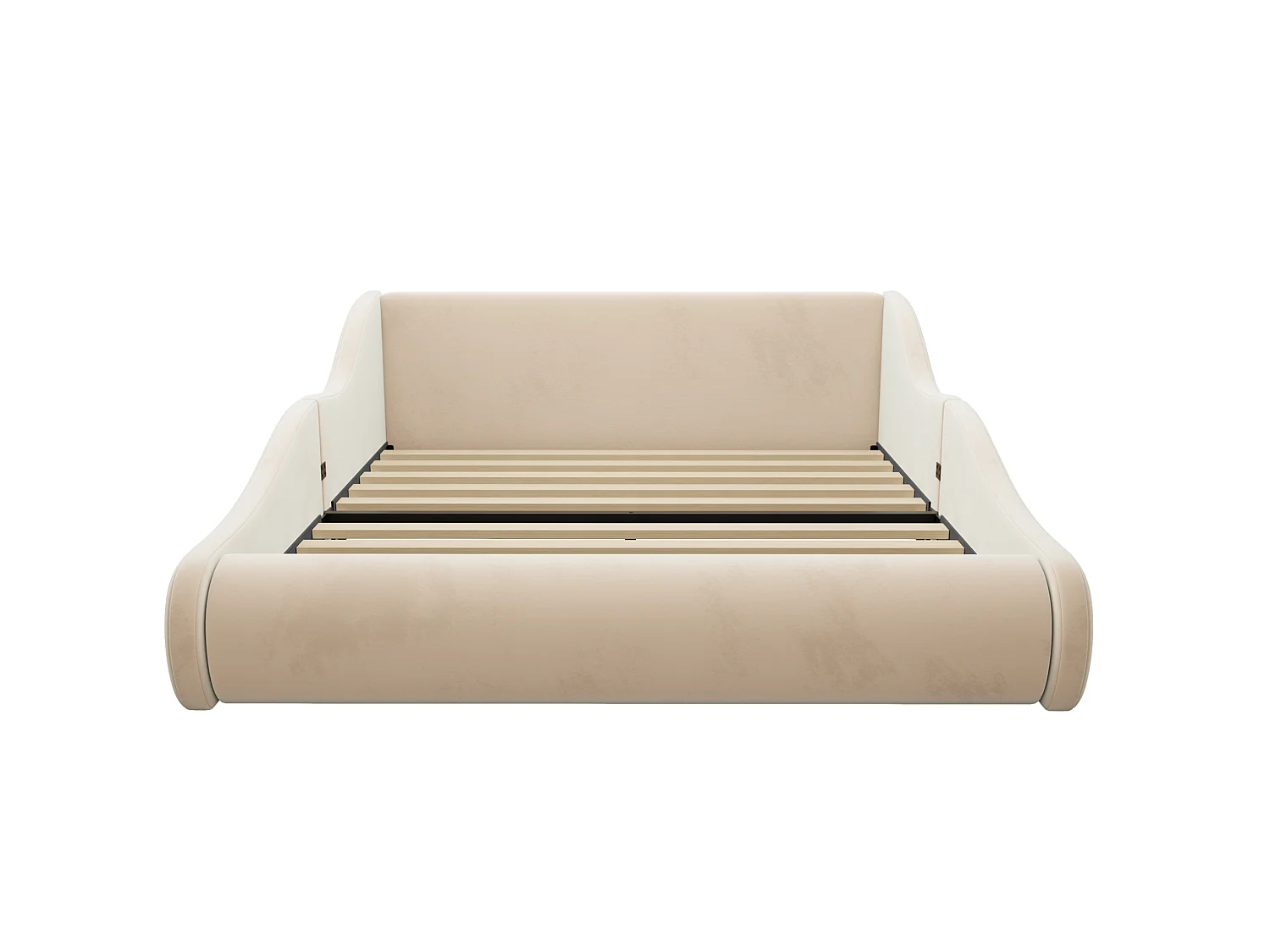 Lit adulte 140x200 cm en velours avec haute tête de lit - Beige