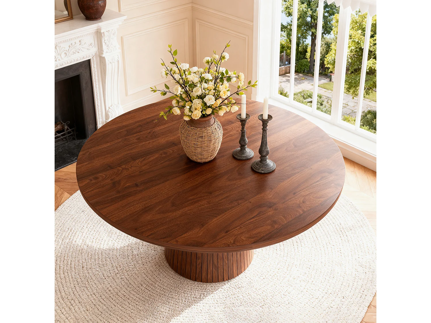Table à manger ronde 110 cm composé de 2 demi-cercles - Marron