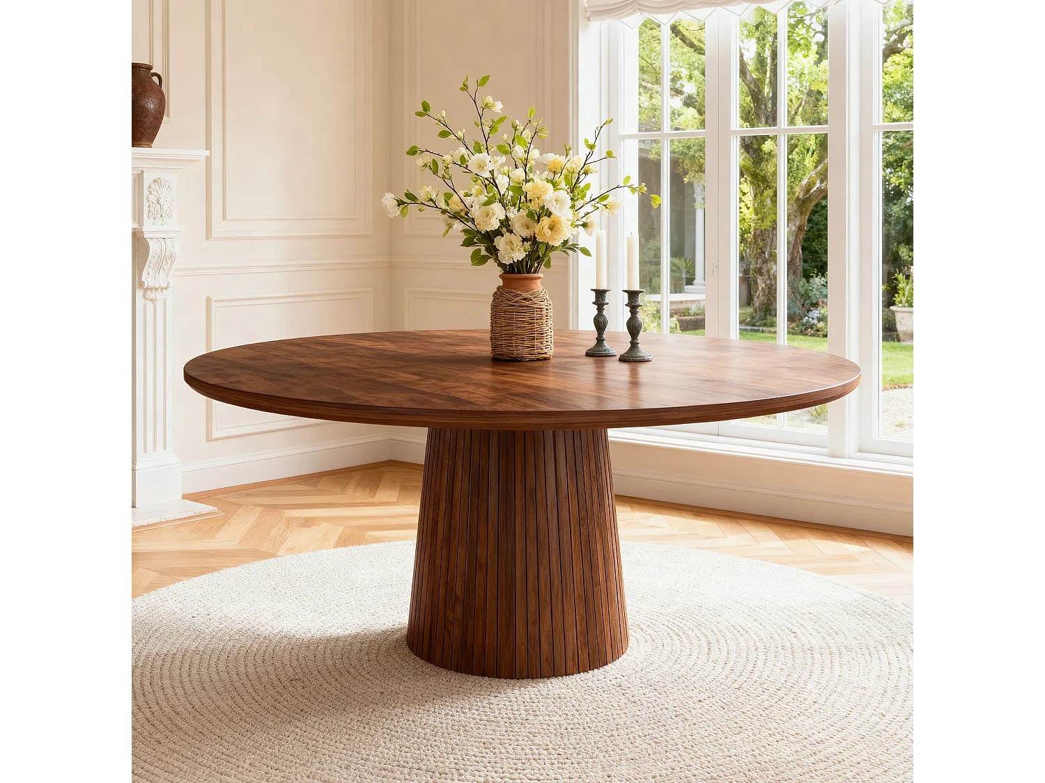 Table à manger ronde 110 cm composé de 2 demi-cercles - Marron